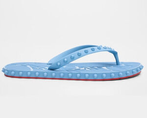 Christian Louboutin Super Loubi Flip Donna Flat Spikes Blue Flip Flop Sandal 41